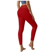 Ženska modna čvrsta boja podizna borba sport Sportski fitnes tekući visoko struk joga hlače crveno xl