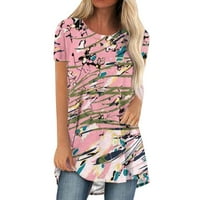 USMIXI ženske košulje kratki rukav Crewneck Marbled Print ljetni vrhovi Srednja duljina labavi prozračni