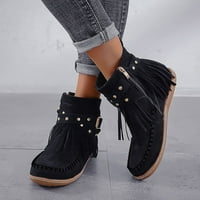KPOPLK čizme za gležnjeve za žene ravne boje cipele cipele za retro ženske točke patentnih zipper-a