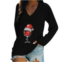 Modne žene kauzalne vinske čaše za vino od vina s dugim rukavima majica dugih rukava Tietoc