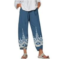 Cotonie Capristerne pantalone za žene Ležerne prilike ravne noge visoko elastične struke Flora za ispis hlače sa džepom plavom xxxxxl