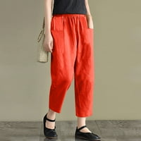 Pantalone za žene Nova labava pamučna i posteljina čipkasti elastični struk sa džepnim hlačama