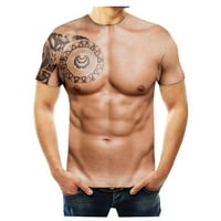 Muške majice 3D mišićno print modni fitnes okrugli vrat kratkih rukava Dating Khaki S, M, L, XL, XXL,