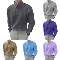 Muškarci Ležerni labavi čvrsti dugi rukav dress košulja Bluza Dugme Down majica tamno siva XL