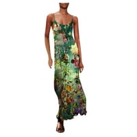 Amousa Women Plus Veličina Dnevna casual bez rukava Vintage Green Grass Style U-izrez Haljina Cvjetna