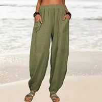Ženske joggers hlače pamučne posteljine čvrste pantalone Ležerne prilike čvrsti džepovi Elastični struk