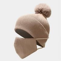 Unizovan vanjski toplim pletenom zimskom debelom šeširom i maskom postavljaju elegantne tople šešire Bež