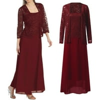 WHLBF MAXI haljine za žene dugih rukava, žene plus veličine izdubljena čipkasti patchwork čvrsta labava rub ležerna dugačka haljina