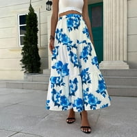 Ležerne haljine za žene Plavo ljeto Ženski ženski visoko struk Boho cvjetni print Pleased Maxi suknja