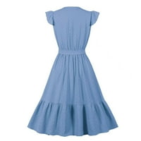 PBNBP Vintage čajne haljine za žene Ljeto u boji SOLD COLOR Visoki struk zavoja za zavoj