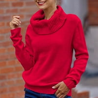 Žene Čvrsti dugi rukav Turtleneck pleteni džemper Jumper Pulover Top bluza za žene Duks pulover Red