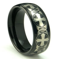 Titanium Kay Crni volfram laserski gravirani Celtic Cross Dome Comfort Fit Muški vjenčani prsten sz
