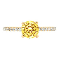 1. CT sjajan okrugli rez prozirni diamond 18k žuti zlatni pasijans sa accentima prsten sz 6.25