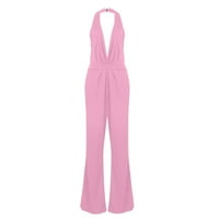 Jumpsuits za ženske bankete haljine seksi viseći vrat pantalone Žene ljetne vrhove ružičaste 2x
