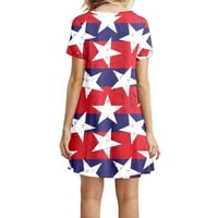 Žene ljetne haljine Dan nezavisnosti Američka zastava Ispis Comfy O izrez Kratki rukav Swing labav majica