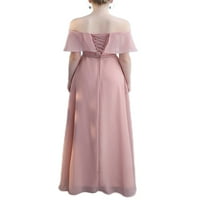 Niuer dame maxi haljine V izrez duga haljina od pune boje Ljeto plaže Sundury Swing Off rame ružičasta