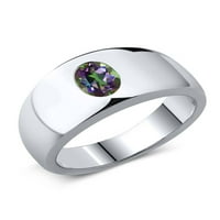 Gem Stone King 1. CT ovalni zeleni mistik Topaz Sterling srebrni muški prsten