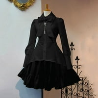 CETHRIO MIDI haljine za žene ljeto i jeseno gotičko šivanje dugih rukava crna haljina veličine l