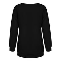 Cleance Womens Dukseri Duksevi za žene Ženska modna casual Solidna boja s dugim rukavima s dugim rukavima, snimljeni džemper, crna s
