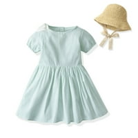 Haljine za Tweens Dječje dječje djevojke Proljeće Ljeto Čvrsto pamučno kratki rukav Princess Hat Hat