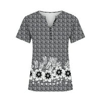 HHEI_K Ljetni vrhovi za žensku bluzu majicu dugme Vintage Gradijent Ispis kratki rukav Ležerni osnovni glavni pulover