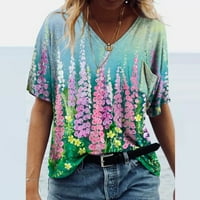 LeylayRay Wemens Tops Fashion Womens Ljeto tiskovina kratkih rukava V-izrez Majica Ležerne prilike TEE Plavi l