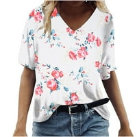 Azrian Plus sizene bluze Ženska modna casual plus veličina Scenic Cvijeće Štampanje V-izrez Majica za prodaju