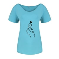 Ženski bluze Ženska ležerna modna ljetna majica V-izrez tiskani kratkih rukava plavi xxxxl