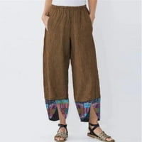 Žene pune dužine hlače uzorak casual slobodno vrijeme bib hlače sa džepovima pamučna posteljina pantalona