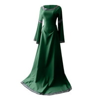 Ženske haljine s dugim rukavima A-line maxi casual ljeta puna okrugla orsona za izrez zelene s