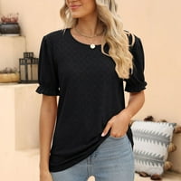 Ljetne majice kratkih rukava za žene labave fit ušice T majica CREW izrez Tunika bluza izdubljena vrhova rada crna m