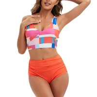 Kupaći za žene za blokiranje boja 1 tiskani dva bikinija set scoop push-up atletski kupaći kostimi s