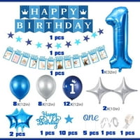 1. rođendanski ukrasi za dječaka, prvog rođendana Garland foto baner, plavi srebrni balon vijenac za