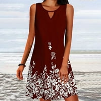 Haljine za žene Casual Ljeto okrugli izrez bez rukava A-line plaža haljina Temperatura Red XL