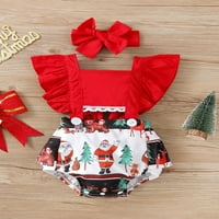 Novorođenče za djecu za djecu Romper Ruffled Flutter rukave bez leđa Santa Claus Bodi, božićne haljine
