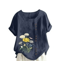 Komiseup ženske majice Ljeto Žensko cvijeće Print Lable Fit Tees Kratki rukav Trendi Thirts Crew Crt