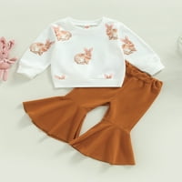 Wassery Toddler Baby Girl Easter Outfits Ljetna odjeća Zvono dno Postavite kunić Print majica Visoki