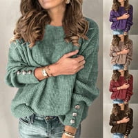 Ženska modna pulover u boji okrugli vrat topli dugi rukav džemper Dame vrhovi na klirensu