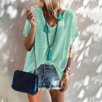 Ženska modna ljeta plus veličine V-izrez T-majice kratki rukav bomboni Boja labava bluza