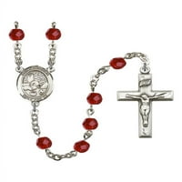 St. Rosalia Srebrna krunica srpnja crvena vatra polirana perle Crucifi Veličina medaljine šarm