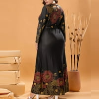 Jesenske haljine za žene plus veličine Žene Casual Labavi ispis vrata za vrat s dugim rukavima