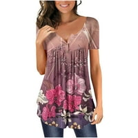 Žene Ljeto Ležerne prilike, Dugme s kratkim rukavima, gumb s ruffle-u, small bluza s cvjetnim bluzama