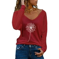 Modna žena V-izrez dugih rukava Majica Jeseni ispis Labavi vrhovi plus veličine Bluzes Majica Dressy