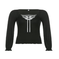 Arvbitana Ženski pulover Bodycon, crne dugih rukava scoop izrez čipke HEM vrhovi, s l