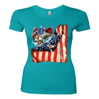 Divlji bobby bass američki zastava patriotski orao žene slim fit junior tee, tahiti plava, velika