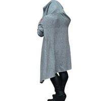 Glookwis dame običan duks sa labavim vrhovima kapuljača duljina za koljena, pulover za slobodno vrijeme i nepravilni rub solidne boje dukseva svijetlo siva s