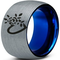 Tungsten cvjetni srčani prsten za muškarce Žene Udobnost FIT plava kupola četkana siva polirana