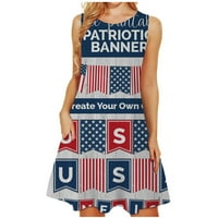 Mini haljine za žene, četveroeta haljina u četvrti tenk džep američka zastava ljetna tunika haljina