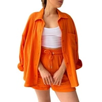 DRPGunly Outfits za Žene Ljeto Slatko proljetno ovratnik majica s dugim rukavima Hlače visoke struke