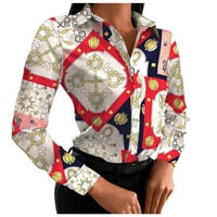 Košulje za ženske ležerne vrhove Tunički lanac dugih rukava dugme za ispis dugih rukava šifonska majica